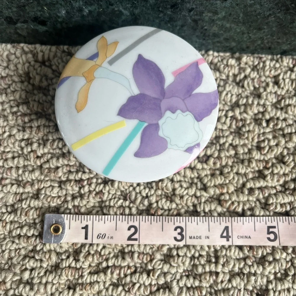 Vintage Floral Ceramic Jewelry box with Purple and Orange Accents